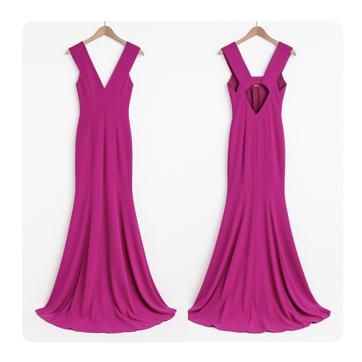 Jay Godfrey Victoria Gown In Fuchsia Pink Deep V-Neck Cutout Back Maxi Dress, 8